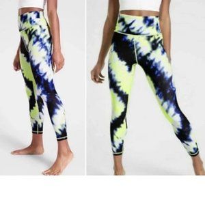 Size 2X 2XL ATHLETA Leggings Elation 7/8 Tight Hi-Waist Lime-Green Blue Tie-Dye